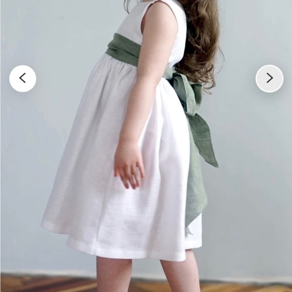 Charming Linen Dress with Green Sash